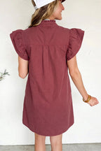 Myosotis Frilled Detail Button Down Ruffle Short Sleeve Denim Mini Dress