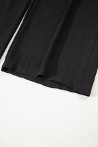 Black Drawstring Frilled Waist Wide Leg Utility Trousers