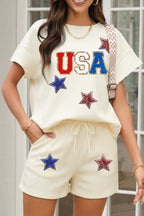 Apricot USA Star Patched Graphic Textured Short Set