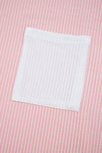Pink Corded Knit Color Block Pocketed Crew Neck T Shirt