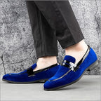 New Jitai Mens Size 10 Blue Velvet Slide On Low Heel Penny Loafer Formal Shoes