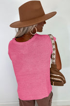 Black Solid Color Sweater Tee with Side Slits