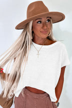 Black Solid Color Sweater Tee with Side Slits