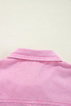 Pink Double Chest Pocket Denim Shirt Dress