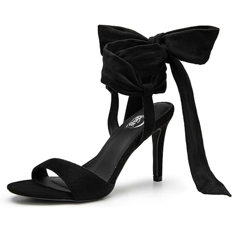 New Trary Womens Size 10 Black Soft Tie Lace Up 3.5" Inch Open Toe Heels Shoes
