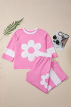 Orchid Bouquet Flower Patched Raw Seam Colorblock Loose Pants Set