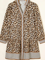 Leopard Print Striped Patchwork 3/4 Sleeve Loose Mini Dress