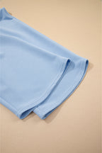 Beau Blue Textured Ruffled Sleeve Zipped Top and Wide Leg Pants Set