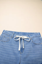 Light Blue Acid Wash Contrast Lace-up Plus Size Jeans