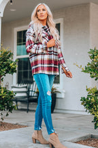 Green Geometric Plaid Print Pocketed Shacket
