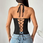 Womens Striped Patchwork Contrast Color BustierTube Top