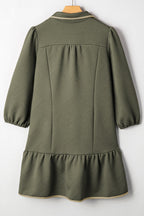 Jungle Green Plus Size Textured Contrast Trim Quarter Zip Bracelet Sleeve Mini Dress