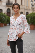 Women’s Printed Spike Button Three-Quarter Sleeve Casual Top
