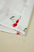 White Cherry Print Flounce Sleeve Collared Frilled Babydoll Blouse