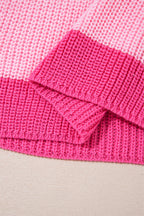 Pink Color Block Notch V Neck Sweater T Shirt