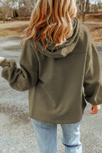 Green Flap Pockets Bishop Sleeve Zip Up Hoodie Jacket