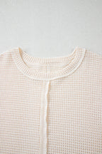 Beige Waffle Exposed Seam Detail Plus Size Short Sleeve Top