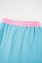 Turquoise Colorblock Edge Drop Shoulder T Shirt and Skort 2Pcs Set
