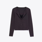 Elegant Floral Lace-trimmed Faux Two-piece Long-sleeve Top With Buttons