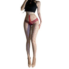 Shiny Jacquard Polka-dot Bodystocking With Crotch Opening And Heart-patterned Silk Stockings