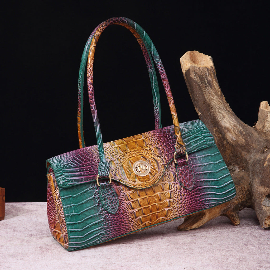 Crocodile Embossed Shoulder Tote Bag