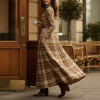 Women's Printed Lapel Slim-Fit Dress – Elegant Commuter Style