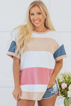 Multicolour Colorblock Patchwork Side Split Tunic T Shirt