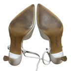 Ankis Womens Size 7.5 White 3.5" Heels Closed Pointed Toe Ankle Strap Shoes