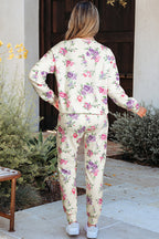 Apricot Floral Print Pullover Drawstring Lounge Pants Set