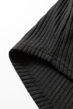 Black Ribbed Notched Neck Knit Long Sleeve Leggings Two Pieces Lounge Set