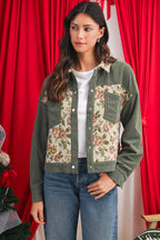 Clay Ribbed Retro Floral Patchwork Jacket