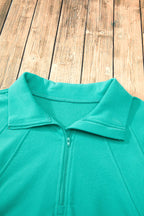 Smoke Green Quarter Zip Stand Neck Kangaroo Pocket Sweatshirt