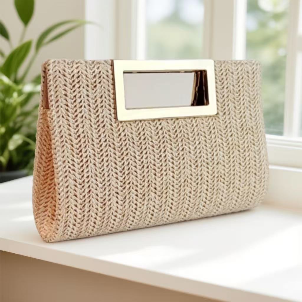Woven Chain Clutch Bag with Metal Accents