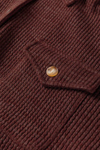 Red Sandalwood Ribbed Knit Buttons Front Flap Pocket Casual Shacket