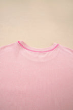 Bonbon Ribbed Exposed Seam Chest Pocket Plus Size Long Sleeve Top
