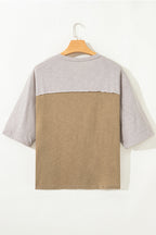 Green Flower Patched Exposed Seam 3/4 Sleeve top