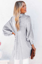 Blue Stripe Striped Casual Shirred Cuffs Shirt