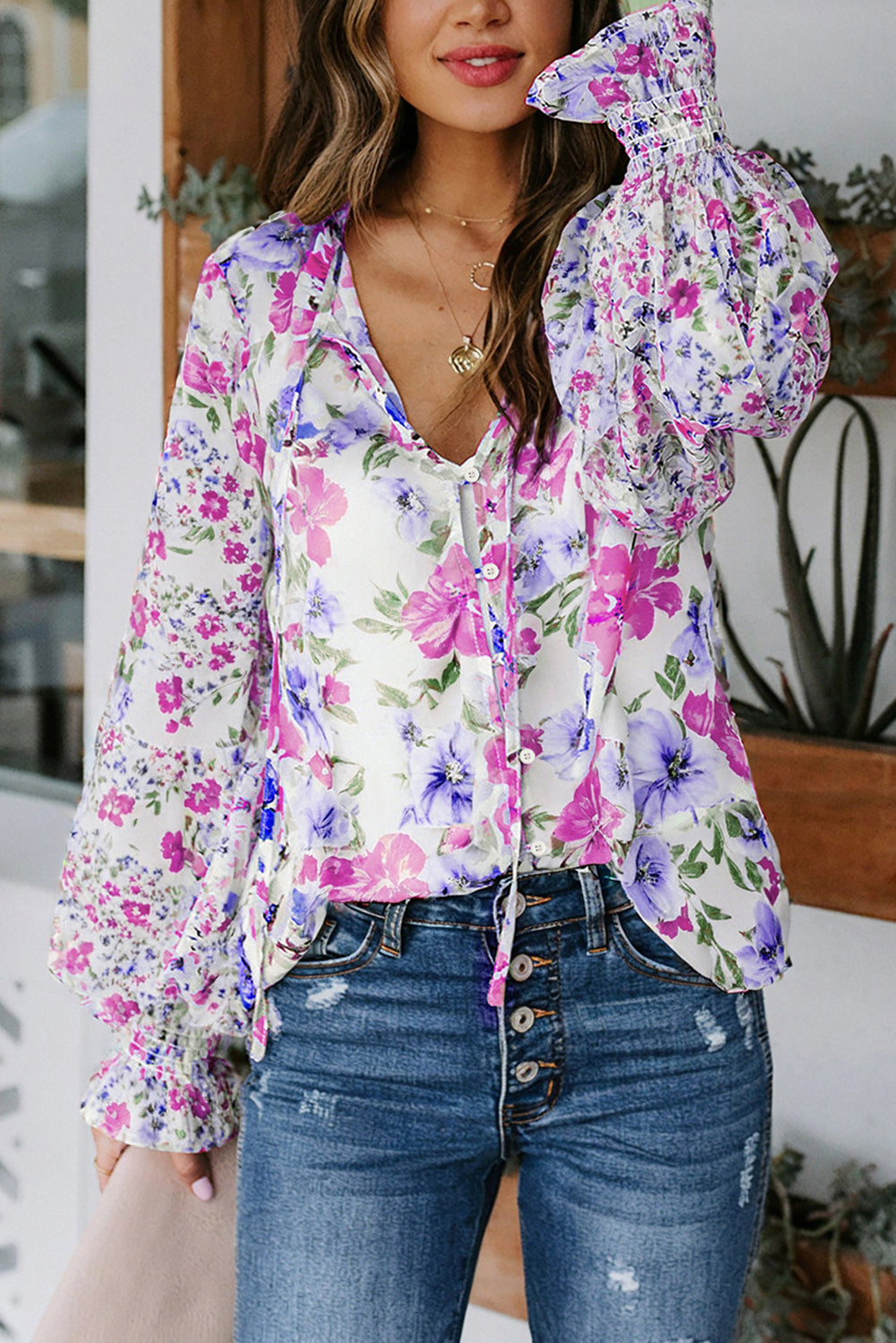 Yellow Cakewalk Floral Smocked Blouse