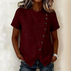Women's Cross-Neckline Asymmetrical Hem Cotton Linen Top – Loose Fit