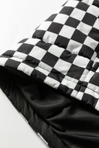 Black Double Checked Stand Collar Cropped Puffer Vest
