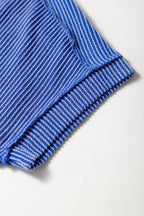 White Crinkle Rib Textured Knit Round Neck T Shirt