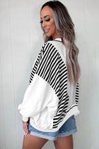 Red Striped Colorblock Patchwork Oversized Sweatshirt