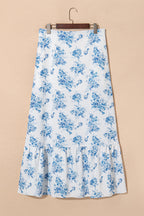 Black Boho Floral High Waist Ruffle Split Maxi Skirt