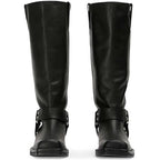 Fifsy Womens Size 6.5 Black Faux Leather 1.5" Heel Pull On Riding Boots Shoes