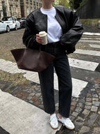 Zip Up Leather Bomber Jacket