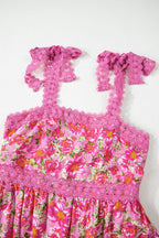 Rose Floral Lace Tied Strap Empire Waist Maxi Dress