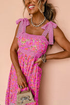 Rose Floral Lace Tied Strap Empire Waist Maxi Dress