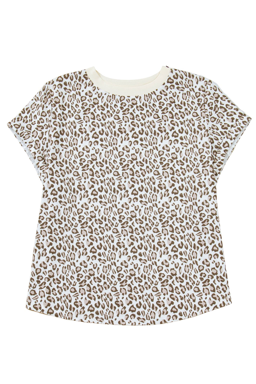 White Plus Size Leopard Print Round Neck T Shirt