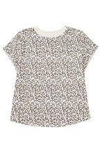 White Plus Size Leopard Print Round Neck T Shirt
