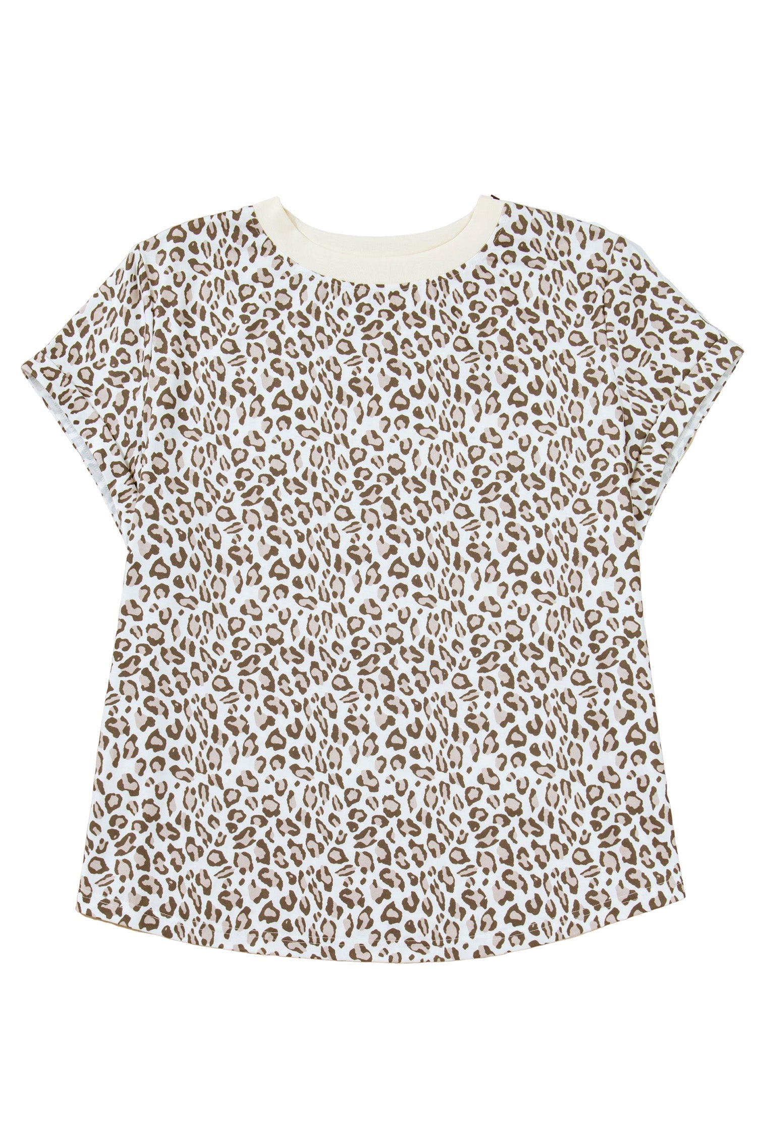 White Plus Size Leopard Print Round Neck T Shirt
